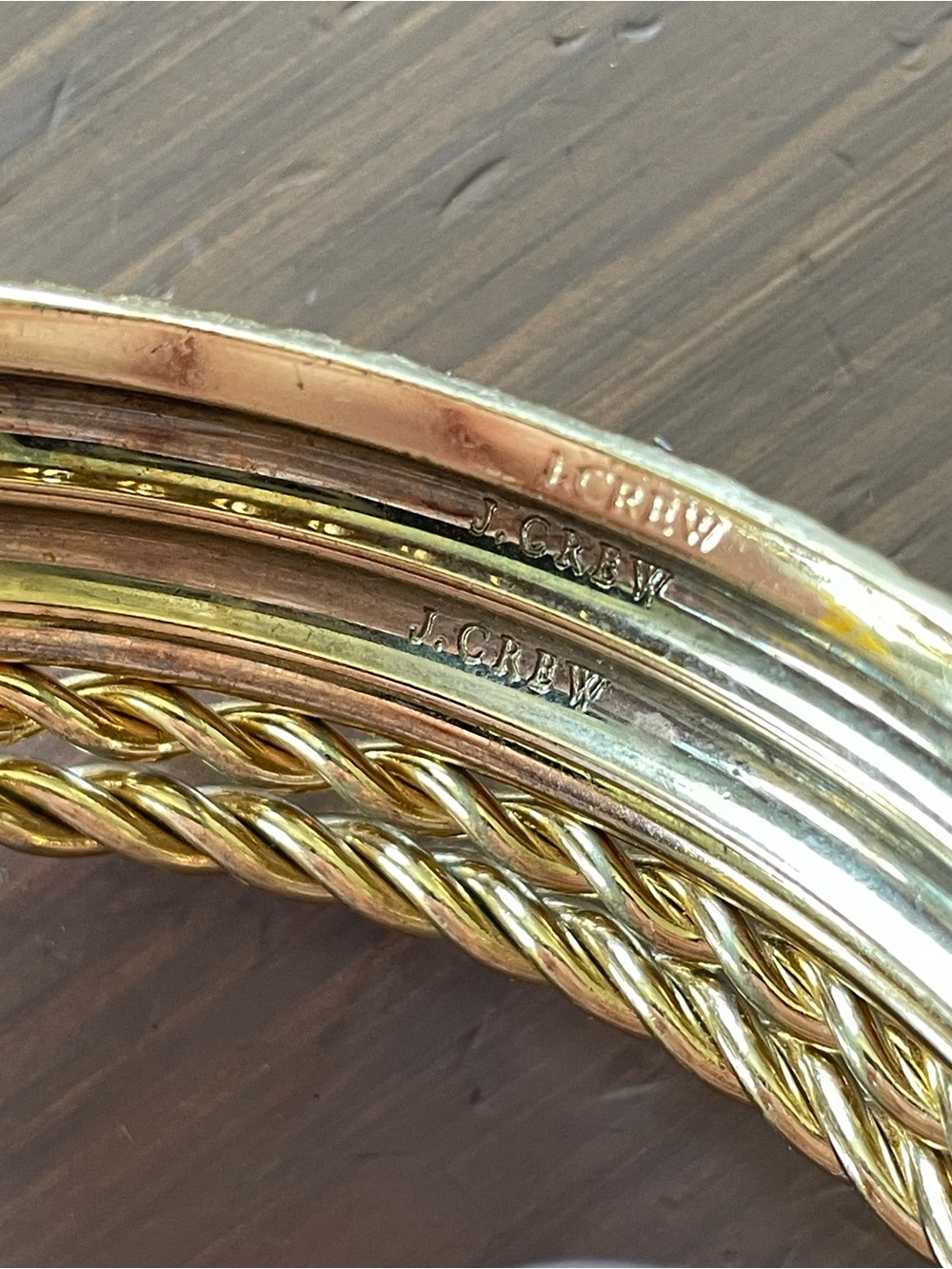 J Crew Gold Tone Bracelet Stack w/ Periwinkle and Blush Pink Enameled Bracelets - Picture 6 of 9